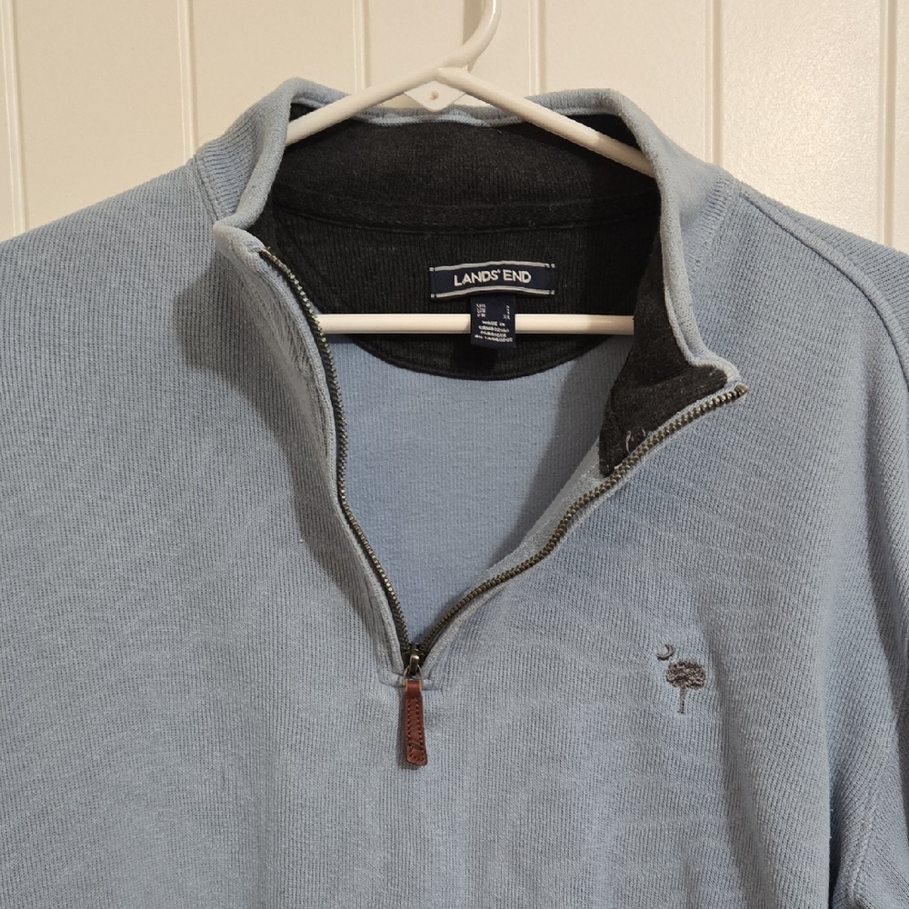 Lands' End Men's Light Blue Zip-Up Sweater